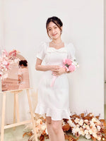 Square Neck Bow Design Mini Dress WHITE (SM)