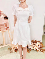 Square Neck Bow Design Mini Dress WHITE (SM)
