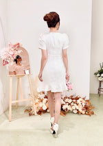 Square Neck Bow Design Mini Dress WHITE (SM)