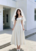 Elastic Sleeve Off Shoulder Flare Maxi Gown (S-XL)