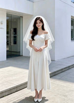 Elastic Sleeve Off Shoulder Flare Maxi Gown (S-XL)