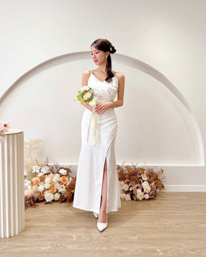 *S&C MADE* V Spaghetti Straps High Slit Maxi Gown WHITE (XS-L)