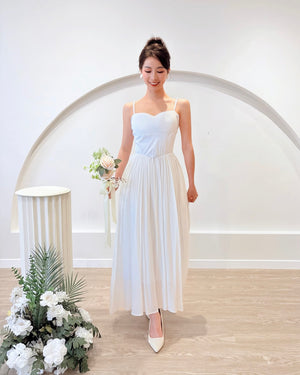 Spaghetti Straps Flare Maxi Dress WHITE/ BABY BLUE (SM)
