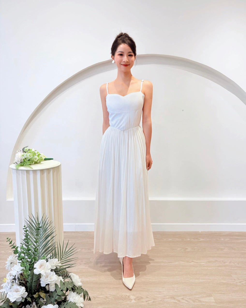 Spaghetti Straps Flare Maxi Dress WHITE/ BABY BLUE (SM)