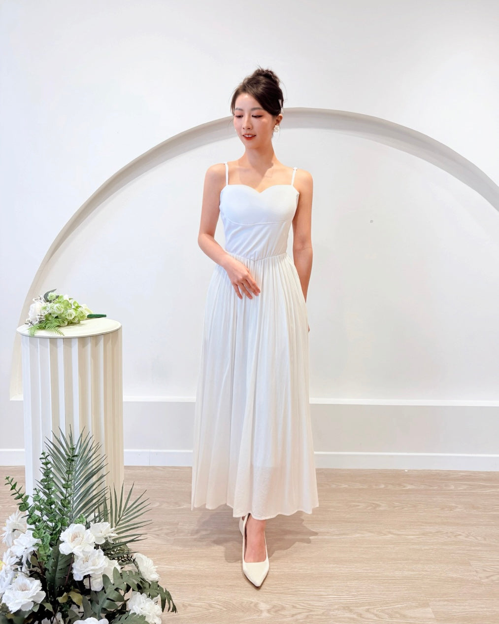 Spaghetti Straps Flare Maxi Dress WHITE/ BABY BLUE (SM)