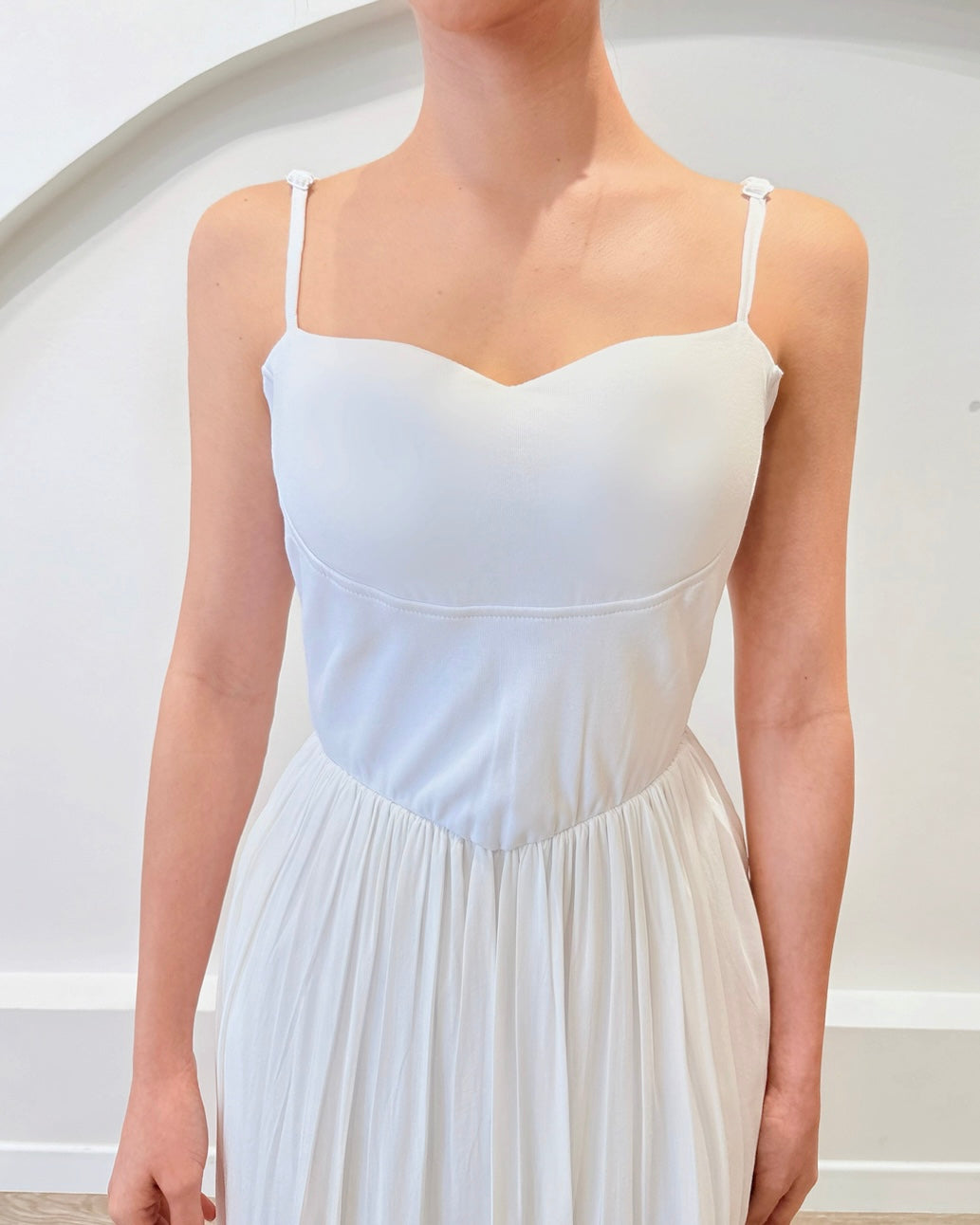 Spaghetti Straps Flare Maxi Dress WHITE/ BABY BLUE (SM)