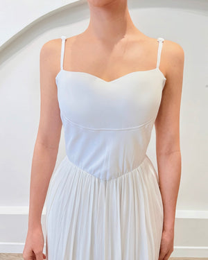 Spaghetti Straps Flare Maxi Dress WHITE/ BABY BLUE (SM)
