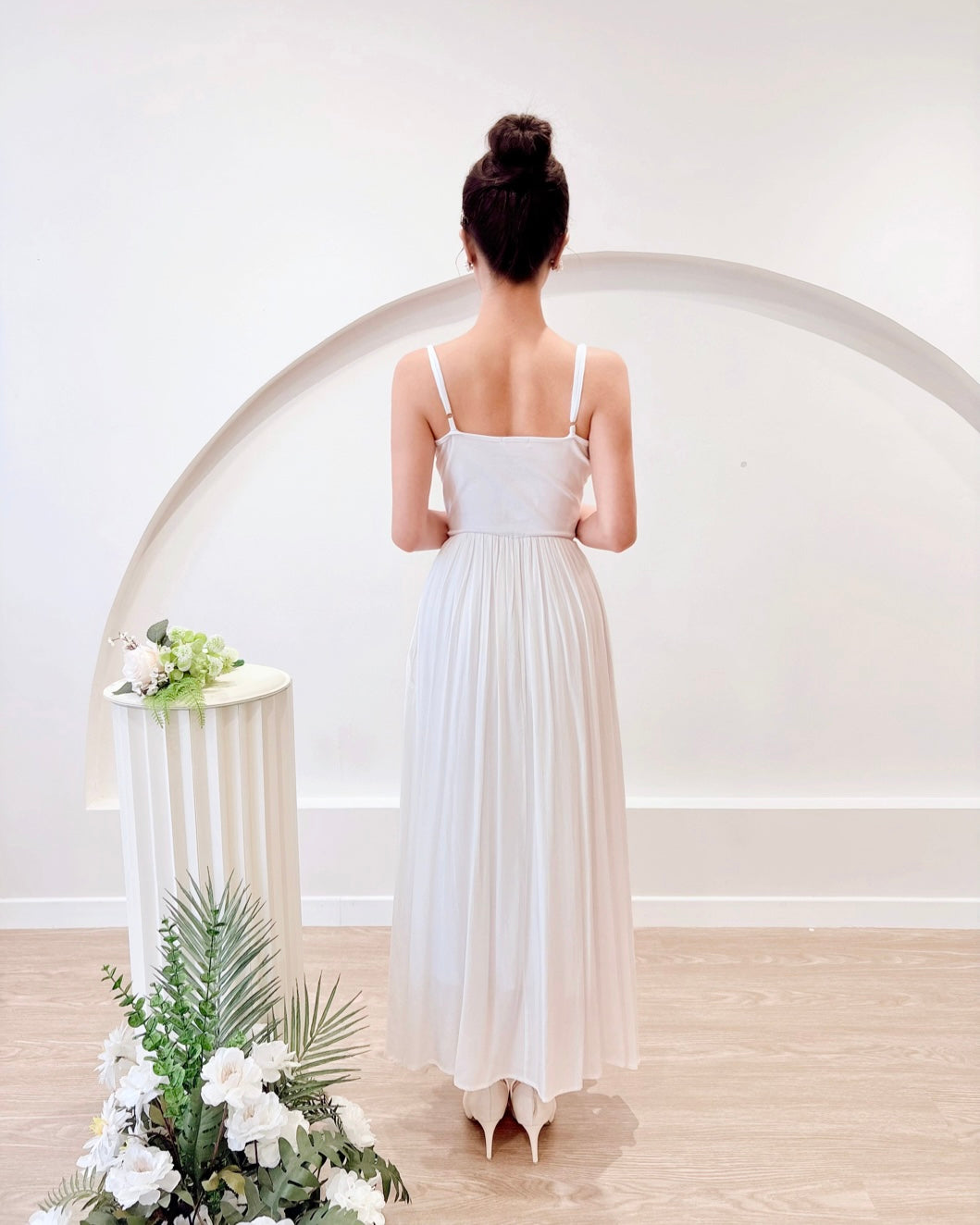 Spaghetti Straps Flare Maxi Dress WHITE/ BABY BLUE (SM)