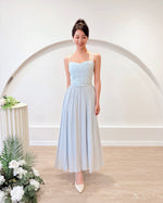 Spaghetti Straps Flare Maxi Dress WHITE/ BABY BLUE (SM)