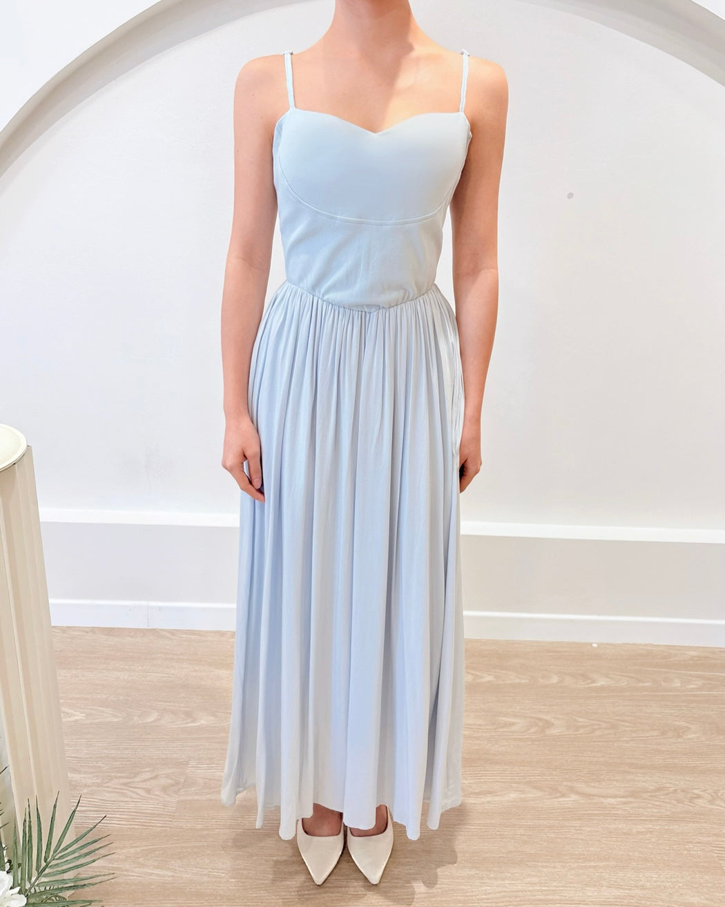 Spaghetti Straps Flare Maxi Dress WHITE/ BABY BLUE (SM)