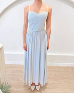 Spaghetti Straps Flare Maxi Dress WHITE/ BABY BLUE (SM)