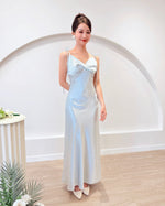 Satin Spaghetti Straps Maxi Gown PEARL WHITE/ BABY BLUE (S-L)