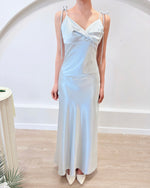 Satin Spaghetti Straps Maxi Gown PEARL WHITE/ BABY BLUE (S-L)