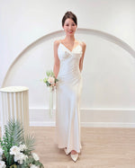 Satin Spaghetti Straps Maxi Gown PEARL WHITE/ BABY BLUE (S-L)