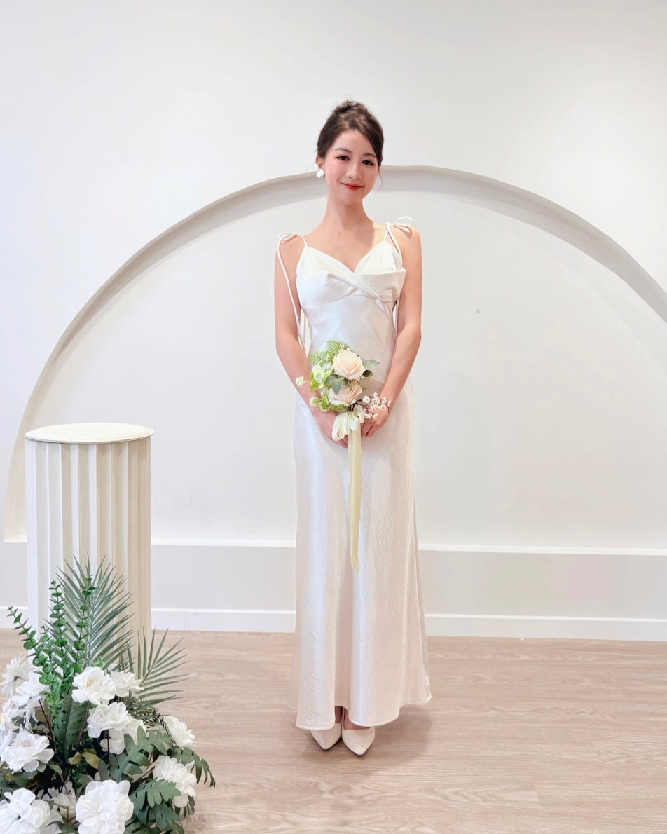 Satin Spaghetti Straps Maxi Gown PEARL WHITE/ BABY BLUE (S-L)