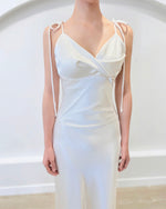 Satin Spaghetti Straps Maxi Gown PEARL WHITE/ BABY BLUE (S-L)