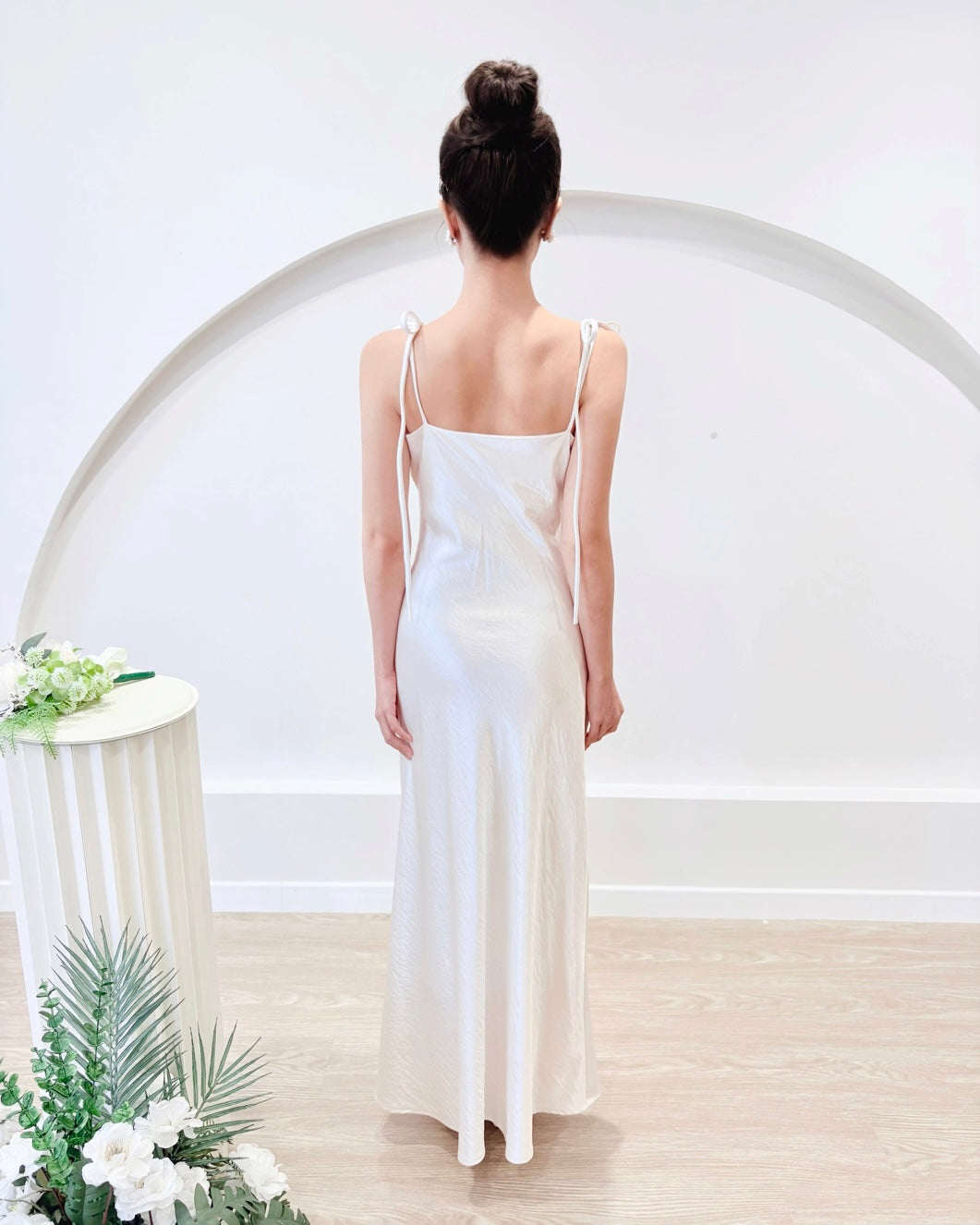 Satin Spaghetti Straps Maxi Gown PEARL WHITE/ BABY BLUE (S-L)