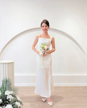 *S&C Made* Spaghetti Straps Satin Pleats Maxi Dress WHITE (XS-L)