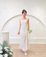 *S&C Made* Spaghetti Straps Satin Pleats Maxi Dress WHITE (XS-L)