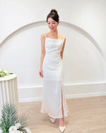 *S&C Made* Spaghetti Straps Satin Pleats Maxi Dress WHITE (XS-L)