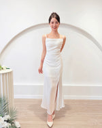 *S&C Made* Spaghetti Straps Satin Pleats Maxi Dress WHITE (XS-L)
