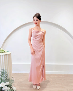 *S&C Made* Spaghetti Straps Satin Pleats Maxi Dress PINK (S-L)
