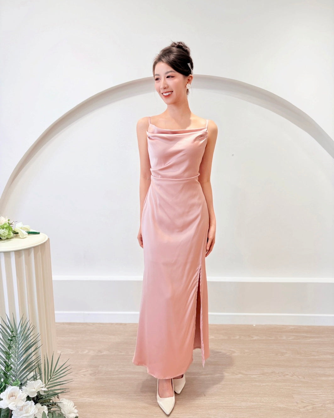 *S&C Made* Spaghetti Straps Satin Pleats Maxi Dress PINK (S-L)
