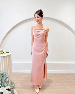 *S&C Made* Spaghetti Straps Satin Pleats Maxi Dress PINK (S-L)