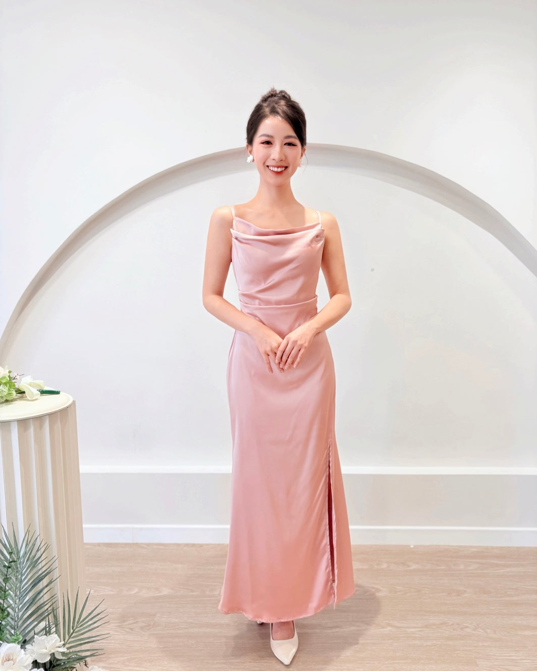 *S&C Made* Spaghetti Straps Satin Pleats Maxi Dress PINK (S-L)