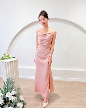 *S&C Made* Spaghetti Straps Satin Pleats Maxi Dress PINK (S-L)