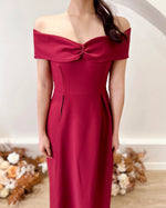 *PLUS SIZE* Bow Design Off Shoulder Slit Maxi Gown MAROON (S-XL)