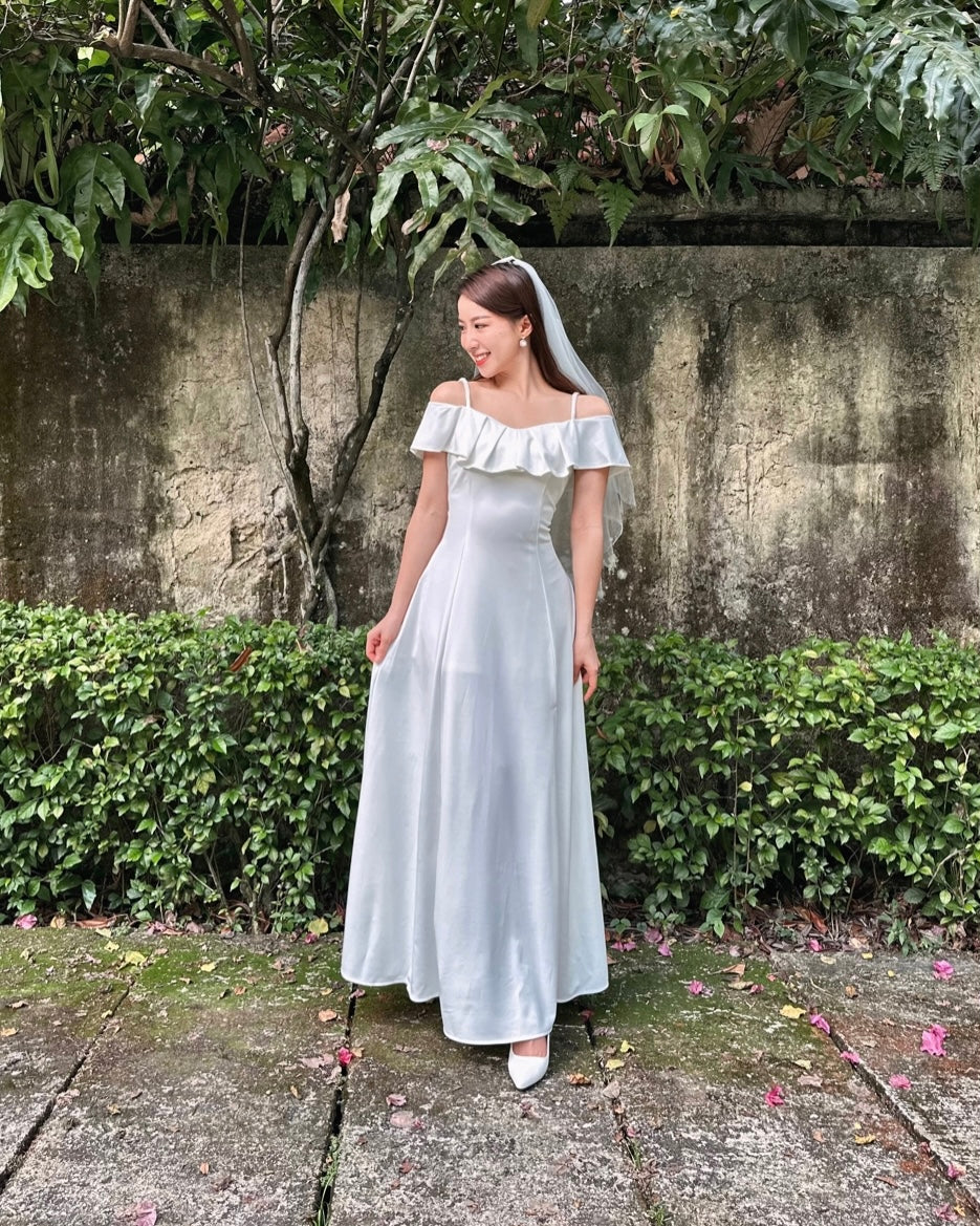 Ruffles Cold Shoulder Flare Maxi Gown S L Sweet Classy Co