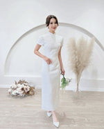 *S&C Made* Oriental Knot Bow Design Qipao WHITE/ WINE RED (S-XL)