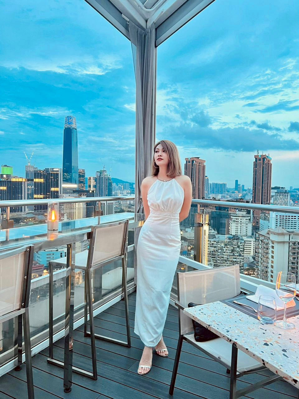 Halter Chain Design Long Dress  WHITE/ MAROON (S-L)