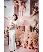 V Pleats Design Mermaid Maxi Gown WHITE/ PINK (S-L)