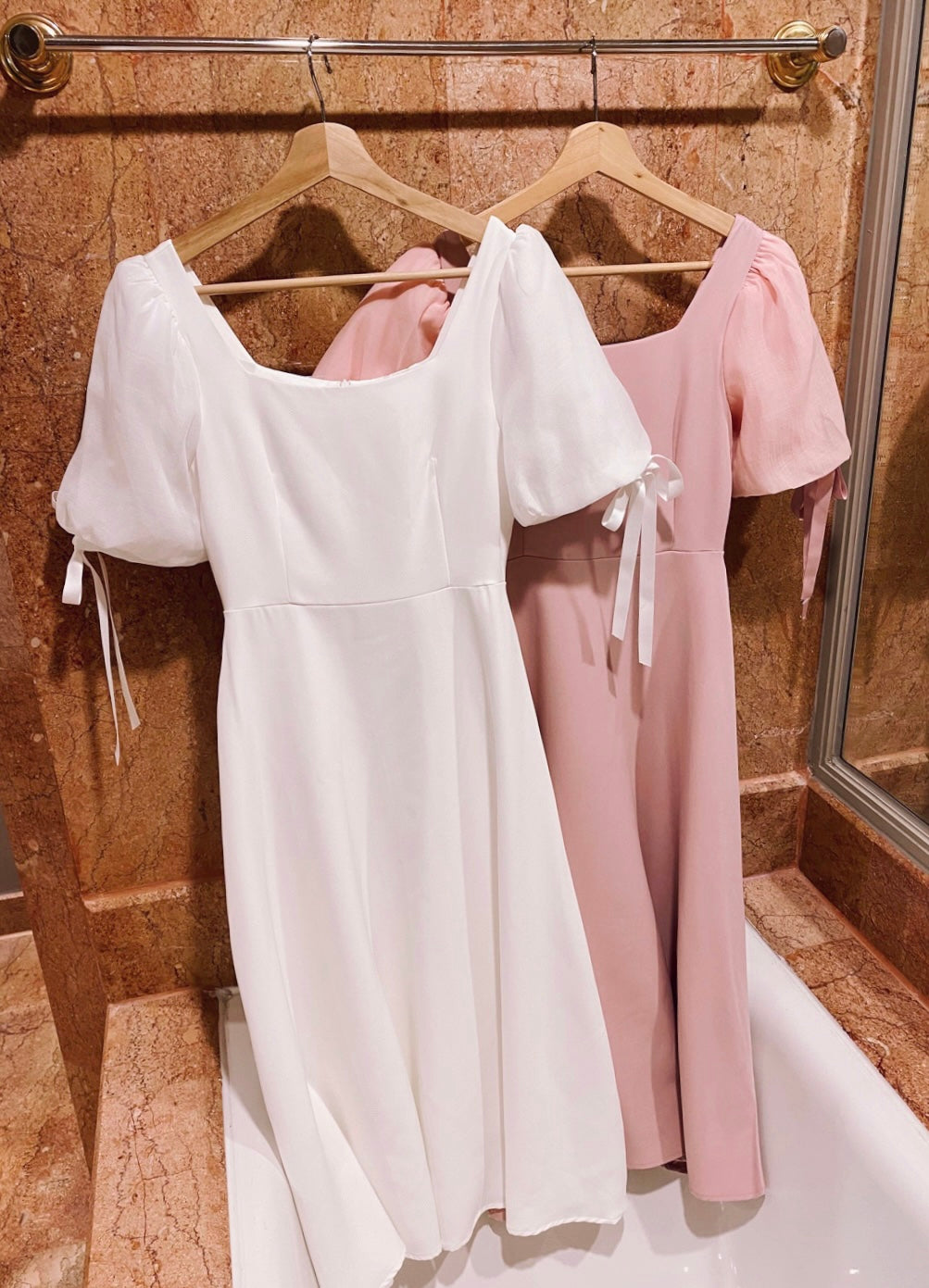 *S&C MADE* Puffy Sleeve Square Neck Midi Dress WHITE (S)
