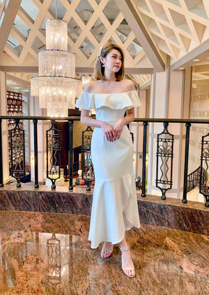 Elastic Ruffles Mermaid Maxi Gown WHITE (S-XL)