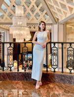 Halter Chain Design Long Dress  WHITE/ MAROON (S-L)