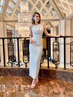 Halter Chain Design Long Dress  WHITE/ MAROON (S-L)