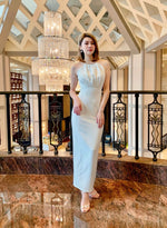 Halter Chain Design Long Dress  WHITE/ MAROON (S-L)