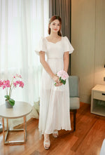 Sweetheart Puffy Sleeve Maxi Dress WHITE (M)