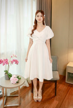 V Puffy sleeve Flare Dress (S ONLY)