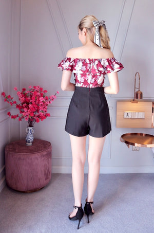 Floral ruffles 2 way romper MAROON (S ONLY)