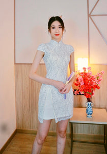 Lacey Oriental Mini Dress WHITE (S)