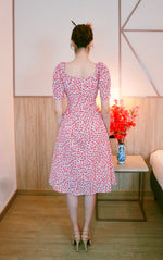 Floral Prints Sweetheart Flare dress RASPBERRY PINK (S-XL)