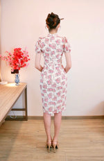 Floral Embroidery Pearl Oriental Midi Dress WHITE/ POWDER BLUE (S ONLY)