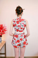 Roses Embroidery Oriental Romper RED/ LIGHT VIOLET (ML)
