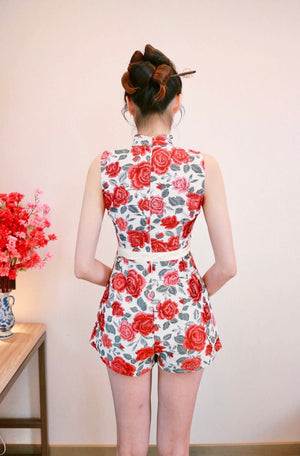 Roses Embroidery Oriental Romper LIGHT VIOLET/ YELLOW (L ONLY)