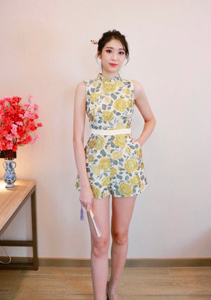 Roses Embroidery Oriental Romper LIGHT VIOLET/ YELLOW (L ONLY)