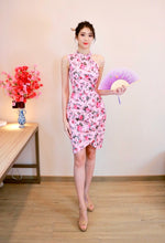 Halter Design Pleats Oriental Dress WHITE FLORAL/ PINK FLORAL (S-L)